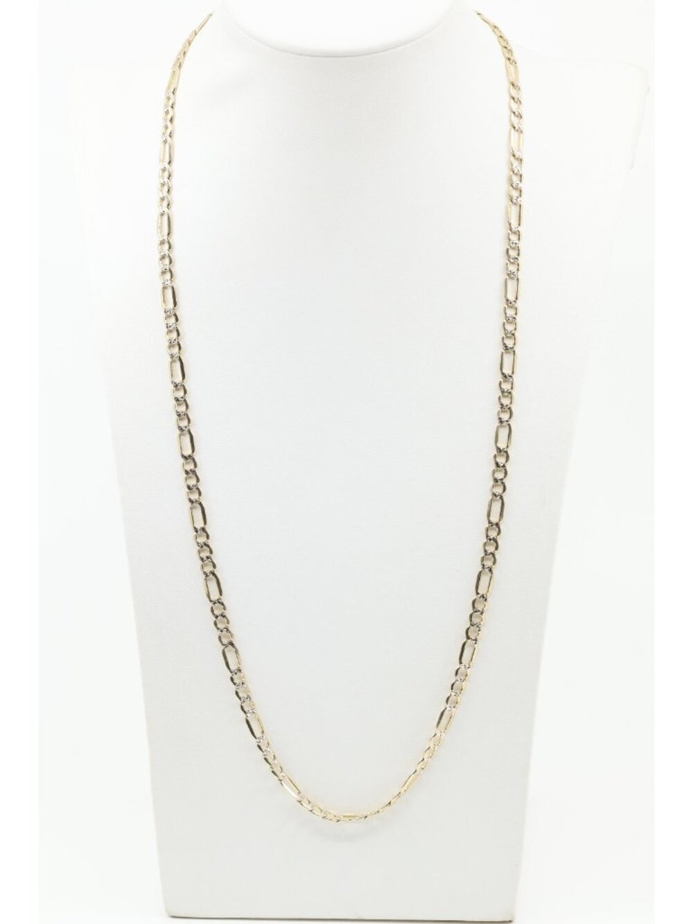 14K Two Tone Multi Color Gold Diamond Cut Figaro Link Chain Necklace - 25.25" L